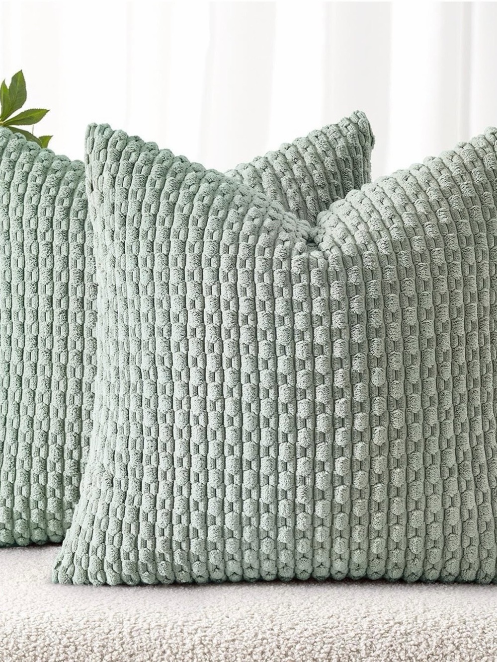 Soft Waffle Knit Accent Pillow Covers - Greyish Green